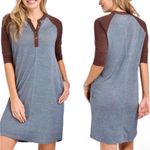 prAna  Cozy Up Henley Vintage Blue Heather Raglan Half Sleeve Dress‎ Sz M Pockets Photo 1
