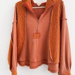 Grey Bandit Boutique POL Orange Waffle Oversized Half Zip Sweatshirt Photo 2