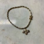 Two Tone Sterling 925 Simulated Stone Tennis Link Bracelet Triple Heart Charm Gold Photo 1