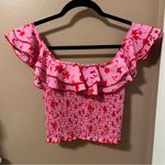 Likely  Athena Pink and Red Floral Ruffle Smocked Top / Blouse Photo 1