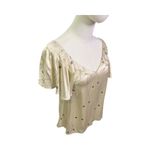 HD in Paris Anthropologie Silk Cream Print Top Size 00 Flutter Sleeve Scoop Neck Photo 3
