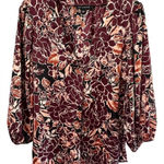 Burgundy Boho Floral Longsleeve Blouse Red Size M Photo 0