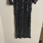 Rachel Roy Charcoal Silver Sequined Long Sleeve Cocktail Party Midi Dress Sz XS Black Photo 8
