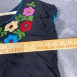 Mexican Hand Embroidered Top Medium Black Blouse Flowers Peasant Boho Artsy Cool Photo 5