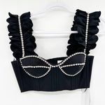AREA Crystal Embellished Ruffle Bustier Top in Black Size 4 NWT Photo 0