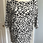 First Love  Animal Print Dolman Top (M) – Black White Rosette Boatneck Stretchy Photo 0