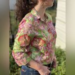 Ralph Lauren Lauren Green & Pink Button Down Shirt Floral Paisley Plus Size 1X Photo 1