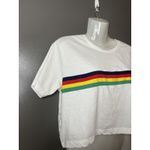 Streetwear Society Shirt Womens Medium White Rainbow Stripe Crop Top Colorful Photo 1