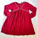 Suzanne Betro Boho Lace Trim Dress Red Textured Long Sleeve Size Large Photo 9