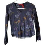Gloria Vanderbilt ‎ Y2k Shirt Small Blue Floral Long Sleeve Stretch Top Casual Photo 0