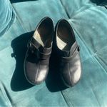 Dansko  Women's Size 37 Solstice Clog Black Leather Strap Button Heels Photo 1