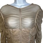 Pretty Little Thing Taupe Mesh L/S Ruched Open Back Bodycon Dress EUC Size 10 Photo 2