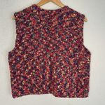 Vintage LizSport Colorful Rug Knit Vest Button Front Grandma Crochet Purple Y2K Size M Photo 5