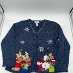 Tiara International Vtg Tiara Ugly Christmas Sweater Cardigan Women’s Large Santa Rudolph Holiday Photo 11