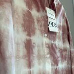 ZARA NWT  Tie Dye Button Down Boho Fringe Hem Mandarin Collar Top | Pink | XS Photo 2