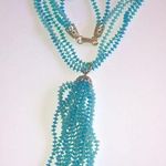 Vintage 3 Strand Blue Beads Tassel Fringe Pendant Beaded Retro Boho Necklace Photo 2