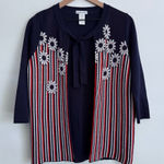 Vintage 80s 90s Karen Lessly Mod Daisy Flora Navy Open Front Cardigan Sweater‎ S Blue Photo 0
