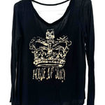 Juicy Couture Size Medium Shirt Black Graphic Print Crown Open Back Long Sleeve Photo 0