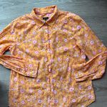 Talbots Floral Button Down Shirt - Orange and Pink Cotton Sz Large Photo 0
