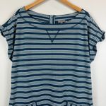 Talbots T By Dress Women's L Blue White Striped Knit Stretch Classic Summer Prep Photo 2