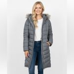 Garnet Hill  Charcoal Puffer Coat with Faux Fur Hood size 10 Photo 11