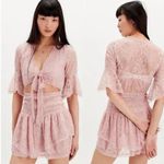 Free People Lala Dawn Rose Pink Lace Mini Dress Cutout Tie Front Size Medium NWT Photo 1