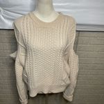 BLANK NYC [] Beige Crew Neck Cable Knit‎ Cut Out Cold Shoulder Sweater Size Large Photo 2