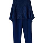 Venus Navy Blue Strapless Jumpsuit with Peplum Waist Photo 2