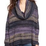 Sun & Shadow  Purple Striped Wool Blend Cowl Neck Long Sleeve Sweater Photo 0
