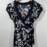 Ann Taylor LOFT Top Women S/P White Black Faux Wrap Short Sleeve Babydoll Spring Photo 1