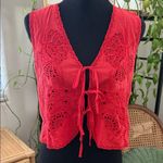 Free People  Red Sweet Escape Eyelet Embroidered Front Tie Blouse Top Photo 0