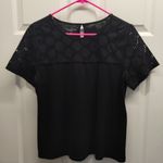 Talbots  Size Medium Petite Mp Black Eyelet Detail Neck Sleeves Short Sleeve Top Photo 0