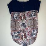 Rewind  Navy Blue Patterned Short Sleeve Blouse Size Juniors Small Photo 1