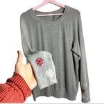 HelloNite! Winter scoop neck top small‎ gray snowflake embellished cuff Photo 1