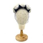 Vintage 1950s Pillbox Hat Navy Straw With White Rose Petals Mesh Veil Rhinestone Blue Photo 1