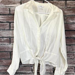 Nine West - Sheer Tie Front Blouse - Women - Small - Ivory Chiffon Top Photo 0