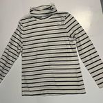 Talbots White and Blue Fitted Ribbed Long Sleeve Tee Photo 0