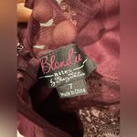 Blondie Nites  Gold Beaded Lace Illusion Sheath Gown – Burgundy Prom Dress Size 7 Photo 8