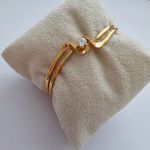 Gold Tone Twist Cuff Bracelet With Clear Rhinestone SD Anchor Hallmark Photo 1