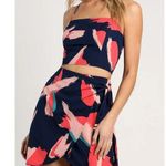 Lulus  Artistic Impulse Abstract Print 2-Piece Crop Top & Mini Skirt Navy Blue M Photo 0