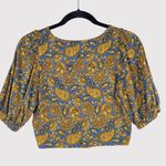 Boden Womens Top Green Floral Paisley V Neck Cropped Twist Front Boho Size 6 Photo 2