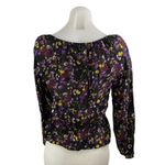 Paige Black Floral Long Sleeve Scoop Neck Tie Smocked Peplum Blouse Top Size S Photo 1