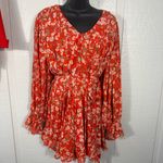 Pink Lily Red Floral Long Sleeve Short Romper Size Medium EUC Photo 1