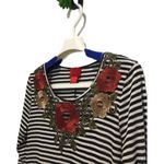 V CRISTINA Tunic Top Women Size Small Striped Embroidered V Neck Shark bite Hem Photo 2