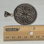 Round Artisan Pendant Oxidized Silver Tone Indian Boho Jewelry Bold Statement Photo 3