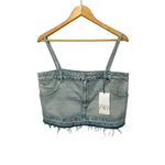 ZARA Denim Jean Cropped Pants Top Spaghetti Straps Size Large Bloggers Blue Wash Photo 7