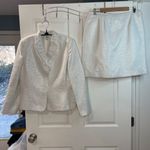 Le Suit  Metallic Skirt Suit Set Women's Size 14 Holiday 2 Piece Silver Cotton Photo 1