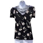 Kaileigh  Valette Black‎ With White Daisy Print Cold Shoulder Top Size Medium Photo 2