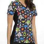 Justice League Women’s Scrubs Scrub Vet Dental Medical Cartoon Size 2XL Black Photo 1