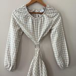 Petal and Pup  Beige Cut Out Gingham Dress 100% Cotton Mini Puff Sleeves Size 4 Photo 4